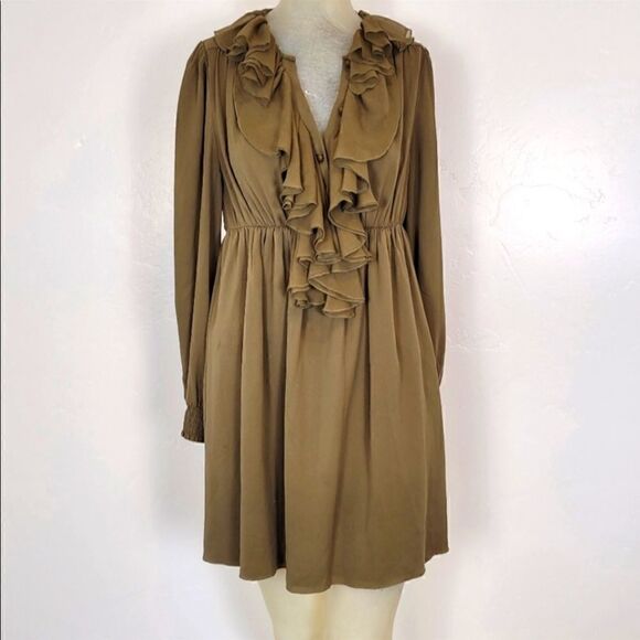 Alice + Olivia To Work! Olive Green Ruffle Front Dress